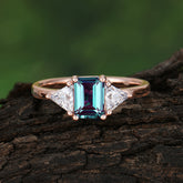 1CT Emerald Cut Alexandrite Three Stone Engagement Ring